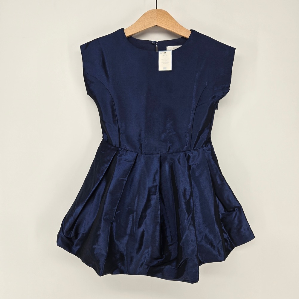 Jacadi Sleeveless Dress Girls 4Y Midnight Blue Pleated Bubble Hem Party Formal